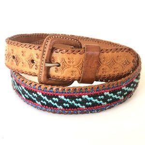 Vintage Hand Made Leather and Embroidered Belt